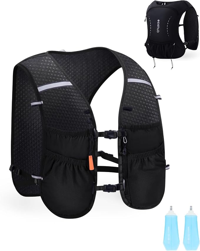 ECOHUB Running Hydration Vest Backpack with 2*500ML Soft Flask, Lightweight Trail Running Pack for Men Women, Adjustable No Bounce Hydration Backpack for Marathon Hiking Cycling