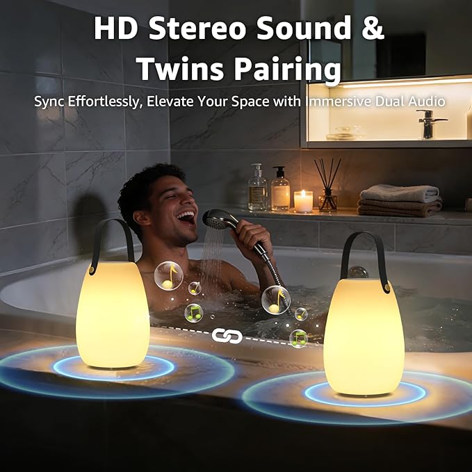 FUYO Shower Lamp with Speaker 16 Colors with Remote, Shower Lights Waterproof, Bluetooth Speakers with Lights Dual Pairing HD Stereo Sound for Indoor Outdoor Bathroom Party Pool Patio (2PCS-Tally)