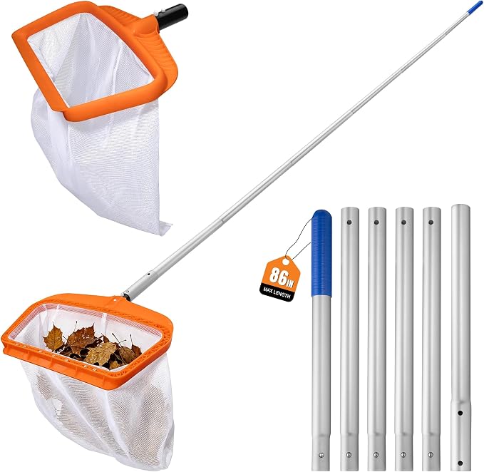 Pool Cleaning Kit, 7.5Ft Aluminum Telescoping Pole with Skimmer Net, Heavy Duty Pool Maintenance Set, for Inground Above Ground Swimming Pools, Easily Remove Leaves, Debris