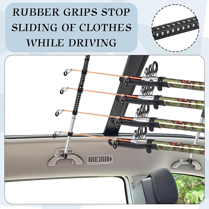 2 Pcs Fishing Rod Holder for Car Heavy Duty Vehicle Fishing Pole Rack with 8 Belts Adjustable 35 to 64.5 Inch Pole Rod Organizer Carrier Clothes Bar for Car SUV Wagon Truck Van