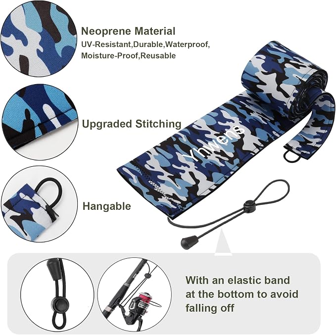 Neoprene Fishing Rod Sleeve Rod Sleeves Fishing Pole Sleeve Rod Socks for Fishing Poles Rod Cover Rod Protector Durable for Casting Spinning Trolling Sea Fishing Rod Storage