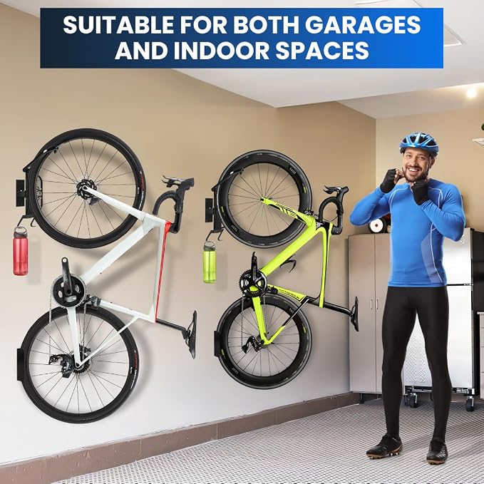 Swivel Bike Wall Mount, 2 PACK Heavy Duty Bike Rack for Garage Storage, Space-Saving Vertical Bicycle Hanger Holds 66 lbs, Adjustable Rotation, Anti-Rust, for Cyclists Homeowners Families