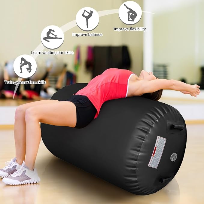 CZGBRO Gymnastics Barrel Air Roller with Pump, Inflatable Tumbling Equipment Air Mat Octagon Mat for Backhandspring Training Cheerleading Home Use