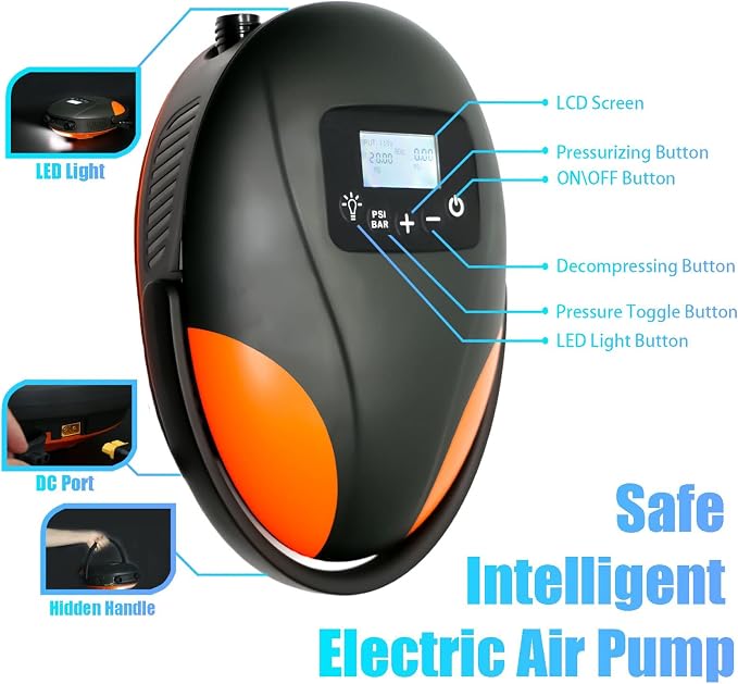 Paddle Board Pump,20PSI High Pressure SUP Electric Air Pump,Dual Stage Inflation SUP Electric Pump for Stand Up Paddle Boards,Boats,Kayak,Inflation & Deflation,12V DC Car Connector
