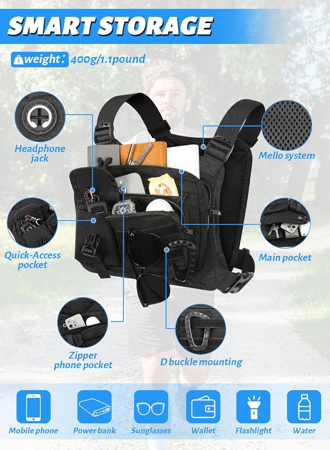 Chest Bag for Men Women, Lightweight Utility Running Chest Pack for Sports with Phone Holder for Sports Workout Jog