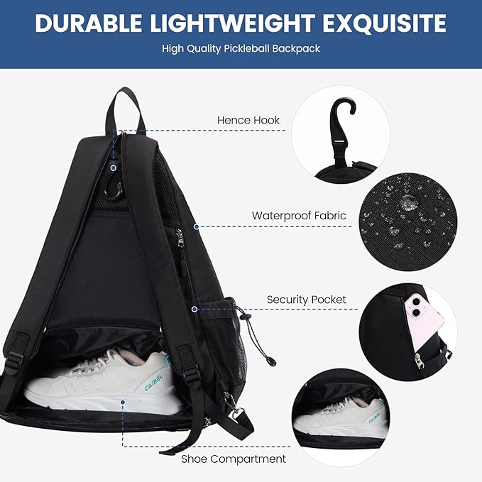 Sucipi Pickleball Bag - Men's & Women's Pickleball Backpack, Adjustable Sling Bag w/Fence Hook/Large Capacity/Safety Pocket