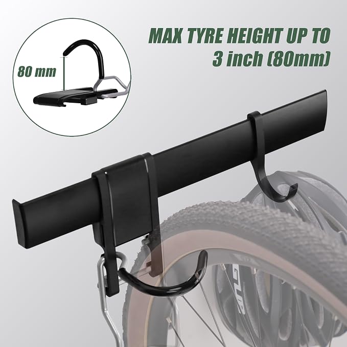 Wall Bike rack, Fits Max 3 Inch for Mountain Bike eBike, 110 lbs Weight Capacity, with Extra Helmet Hook, Modular Hook Track Design Heavy duty Wall mount Bicycle Hanger for Garage Storage