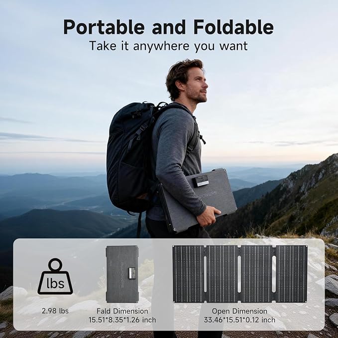 ALLPOWERS SE60 Portable Solar Panel 60W, IP68 Waterproof Solar Charger for Portable Power Station, Foldable Solar Panel kit, Solar Generator for Laptops, Phones, Camping, Hiking, Outdoor, Balcony