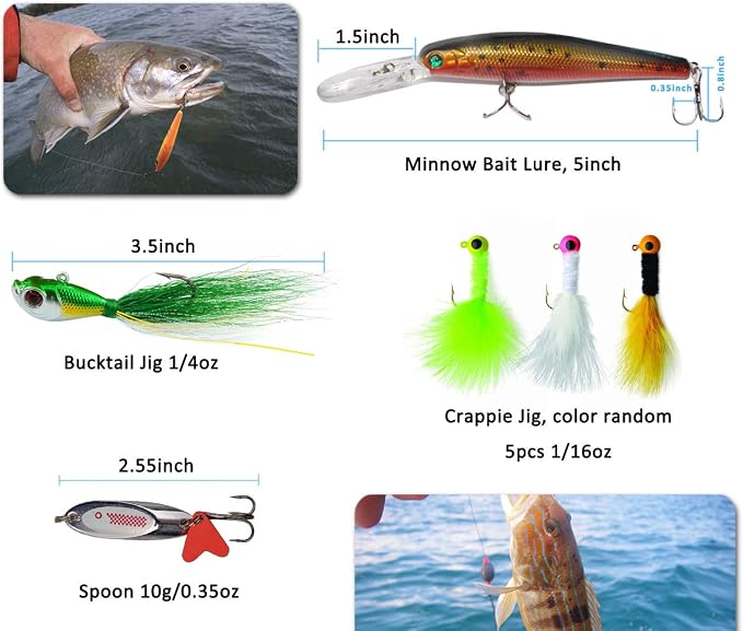 150pcs Saltwater Fishing Gear Surf Fishing Tackle Kit, Various Accessories Include Leaders, Bait Rigs, Spoons, Minnow Lures, Hooks, Swivels Snaps, Jigs, Sinker Weights