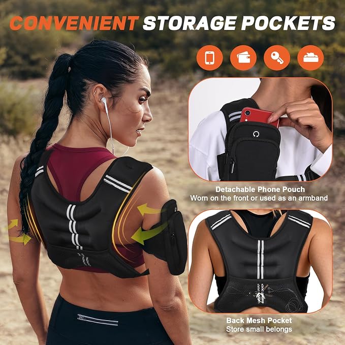 KTINNEAD Weighted Vest for Women Men, 8lb/12lb/16lb/20lb Weighted Running Vest with Reflective Stripe, Detachable Phone Pouch for Workout, Walking, Strength Training, Weight Loss, Fitness, Jogging