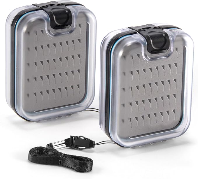 Dr.Fish 2 Pieces Fly Fishing Box, Flies Storage Case Waterproof Silicone Double Sided Clam Fishing Jig Boxes Crappie Panfish Trout X-small