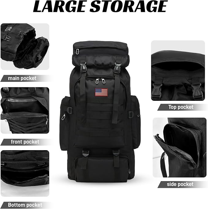 JUMAHE 80L 2-pack Hiking Backpack for Men with Sling Tactical Backpack - Rucksack Molle Military Tactical Waterproof Lightweight Camping Backpack 3 Day Assault Pack for Travel, Climbing, Backpacking