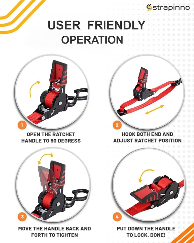 Strapinno Retractable Ratchet Straps - 1 in x 2.5 ft Heavy Duty Adjustable Boat Transom Tie Down, 2PCS, 2400lbs Breaking Strength, Safety S Hooks, for Boat, Jetski, Seadoo, Waverunner, and PWCs (Red)