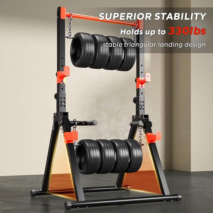 SogesHome Power Tower Dip Station Pull Up Bar for Home Gym, Adjustable & Foldable Multifunction Fitness Workout Station with Triangular Stability Design for Strength Training