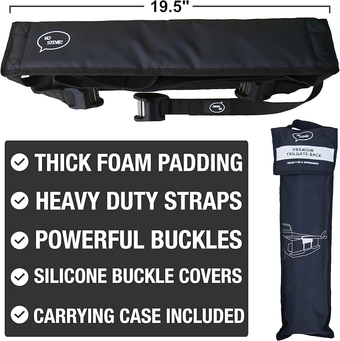 Surfboard Truck Rack - Durable Pad Fits All Tailgates - ‘No Scratch’ Silicone Buckle Covers Prevent Damage - Easy to Use