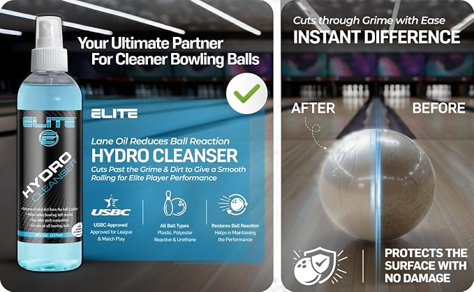 ELITE Hydro Cleanser Bowling Ball Spray Cleaner Kit- 8oz Bottles- 2 Pack - USBC Approved to Remove Oil, Belt Marks, Dirt - Restores tackiness and prolongs The lifespan of Ball