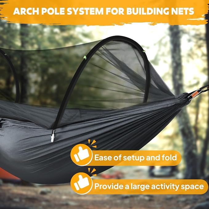 Chihee Ultra-Light Travel Camping Hammock Pop-up Net Hammock 660lbs Load Capacity,Breathable,Quick-Drying Parachute Nylon 2 Premium Carabiners,2 Tree Slings Included for Outdoor Backpacking Hiking
