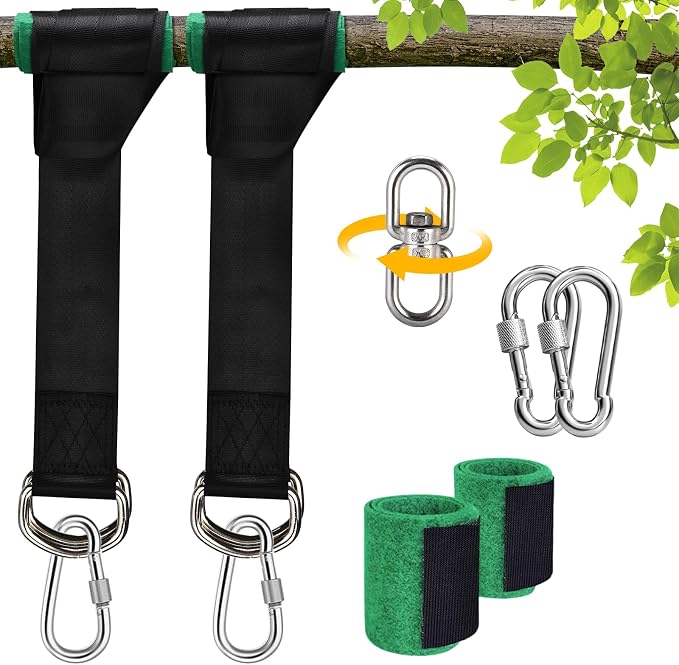 Tree Swing Hanging Kit, 10ft Swing Straps with Safer Carabiners, 360 Degree Swivel and Tree Protection Pads, Swing Set Accessories, Easy Installation
