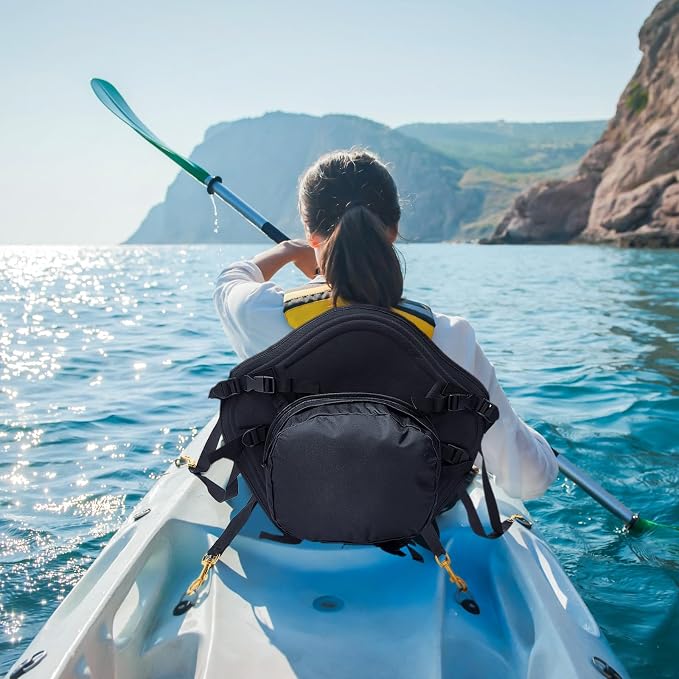 Lewtemi Thicken Kayak Seat with Back Support Canoe Paddle Board Seat with Detachable Storage Bag Adjustable Sit on Top Paddleboard Cushion for Kayaking Canoeing Rafting