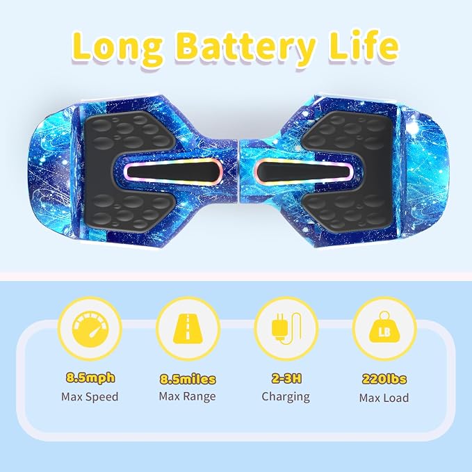 SIMATE 6.5" Scooter, Bluetooth Music Speaker and LED Light, Top 8.5mph & 8.5 Miles Range Power by Dual 250W Motor, Gifts for Kids Adults Boys, for All Ages