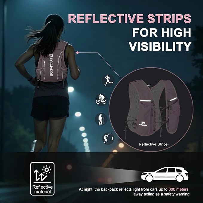 BECOJADDE 5L Running Vest for Women, Hydration Backpack Lightweight & Breathable for Trail Running, Marathon, Hiking, Cycling