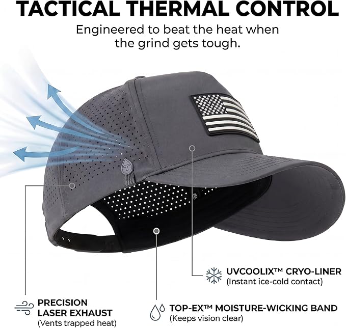 TOP-EX Performance Baseball Hat for Men Water Resistant Golf Cap Running Cooling Snapback Laser Perforated
