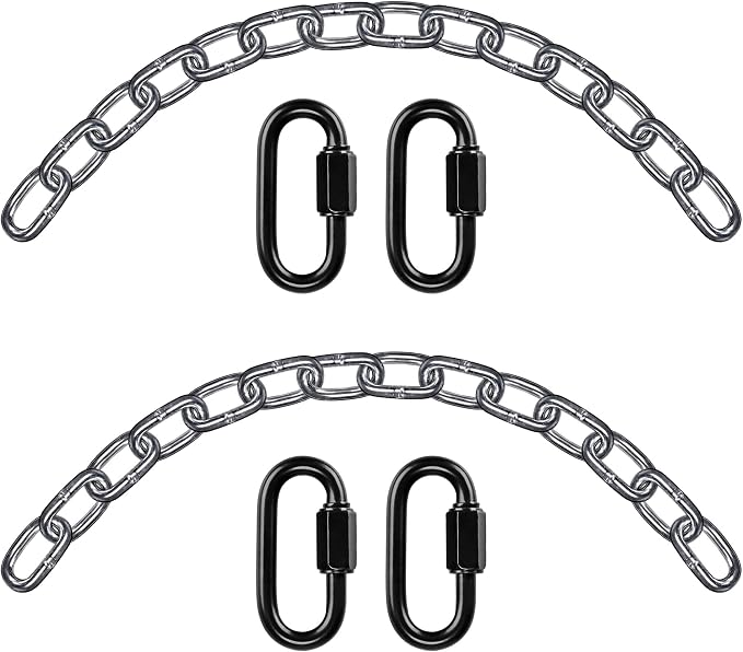BeneLabel 2Pcs 28 inch Silver Hanging Chain Kits with 4 Carabiners 1000 LB Capacity Heavy Duty Hanging Hammock Chair Hardware Swing Extender Chain for Hanging Chair, Punching Bags, Porch Swing