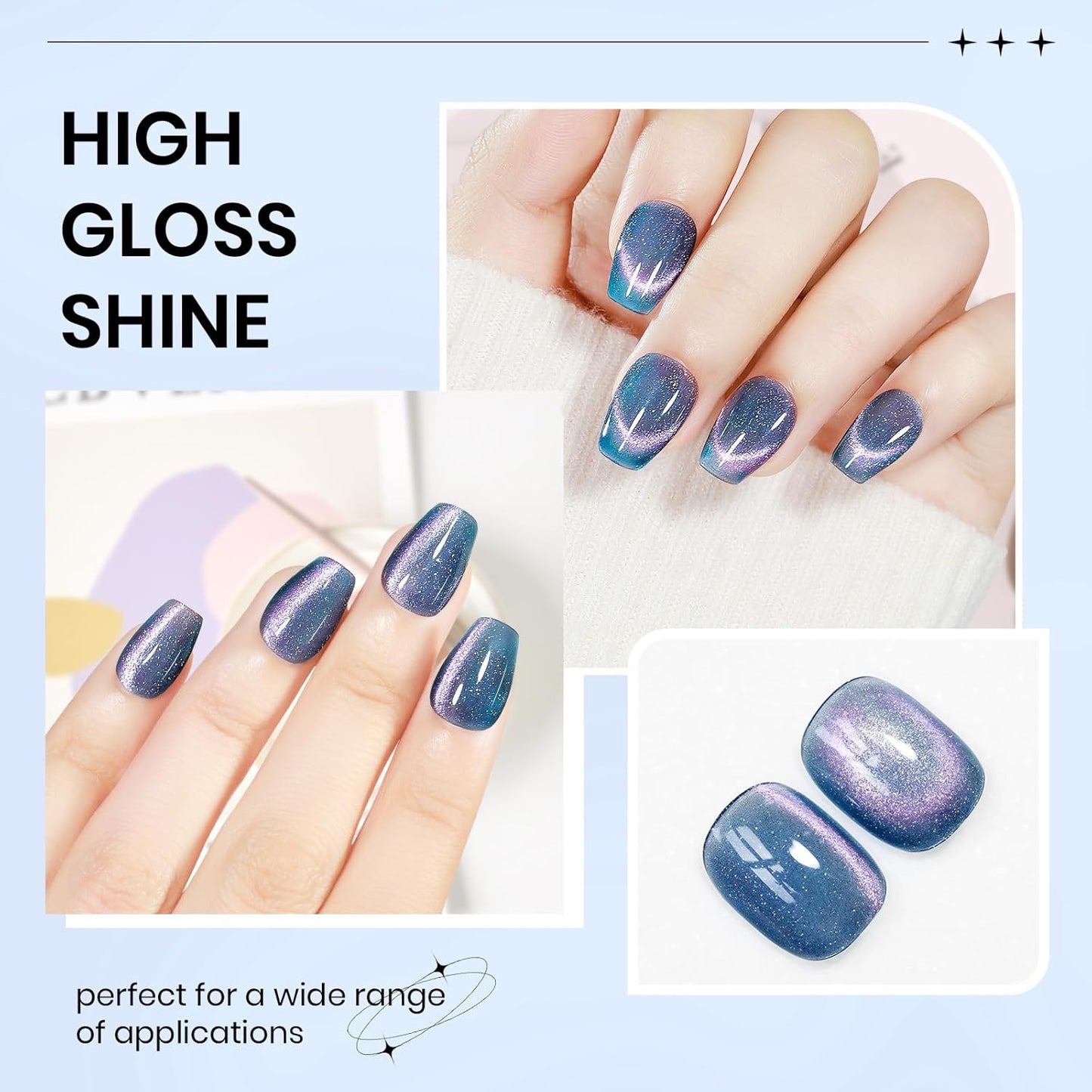 Blue Cat Eye Gel Nail Polish, 15ML Glitter CatEye Gel Polish Magnetic Crystal Reflective Effect with Magnet Soak Off Salon DIY at Home