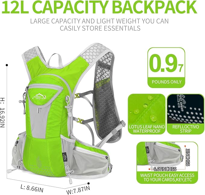 IX INOXTO Hydration Pack Backpack, Lightweight Water Backpack with 2L Hydration Bladder Daypack for Men Women,Running Hydration Vest for Trail Running Hiking Cycling Race Climbing