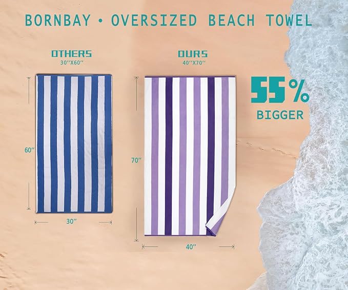 Bornbay Cotton Oversized Beach Towel - Extra Large 40"X70" Big Cute Thick Pool Towel, XL Stitch Beach Towels Striped Purple Swimming Towel for Adults Women