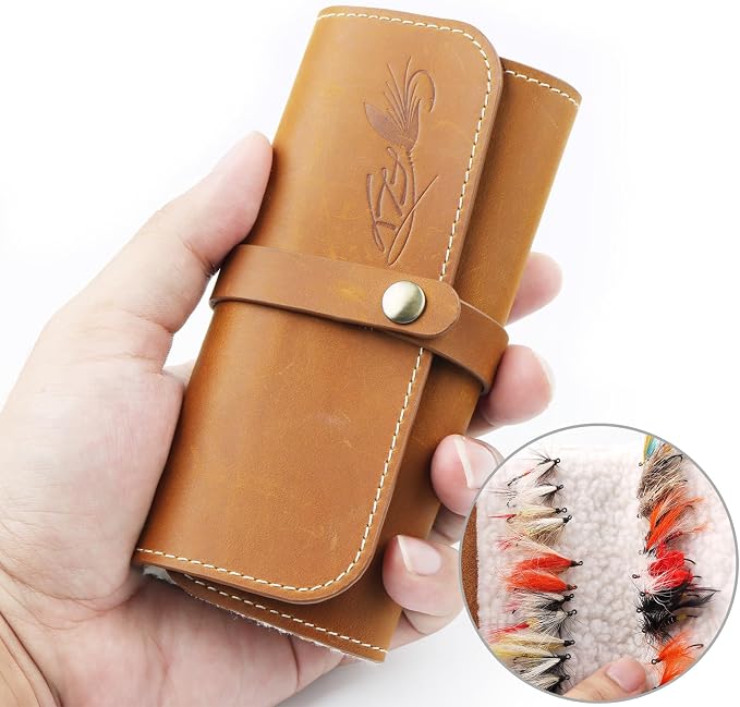 Fly Boxes for Fly Fishing Leather Wallet Tackle Box Flies Streamer Dry Fly Box Display Case Gifts for Men, Women (Fly Wallet)