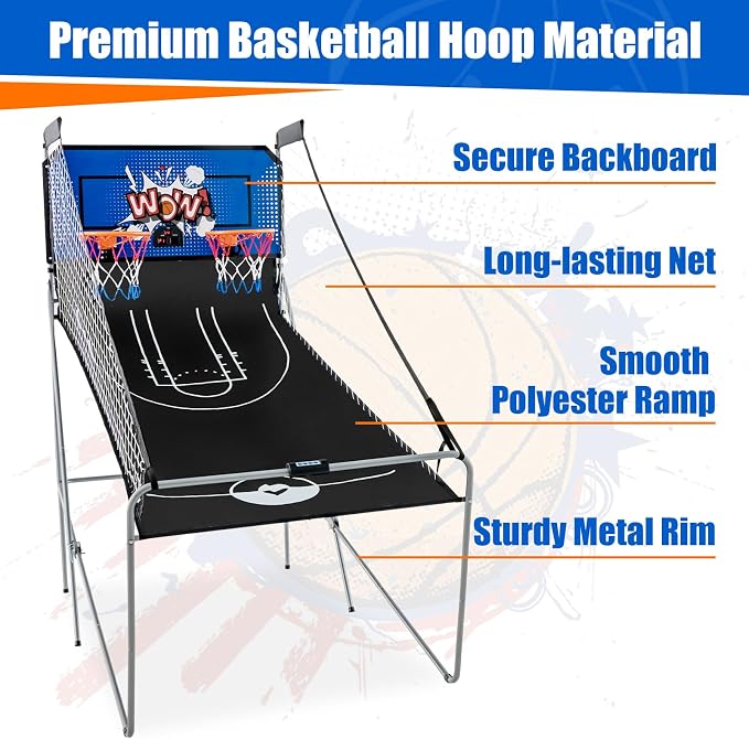 Giantex Dual Shot Electronic Basketball Arcade Game with 8 Game Modes, 2 Hoops, 4 Balls, Air Pump, LCD Scoreboard for Adults and Kids