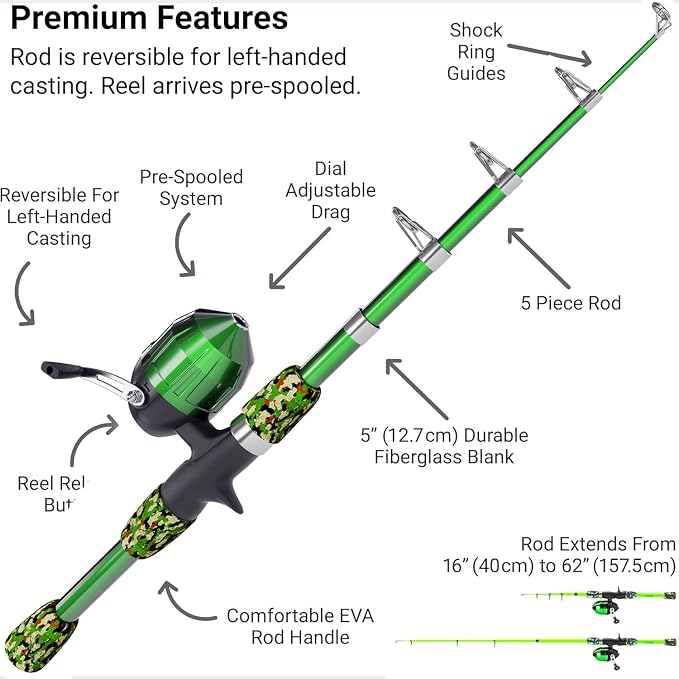 Lanaak Kids Fishing Pole, Kids Portable Telescopic Fishing Rod Set, Tackle Box and Fishing Net Combo Kit, Kids Fishing Gear for Boys and Girls Age 5-10 and Youth