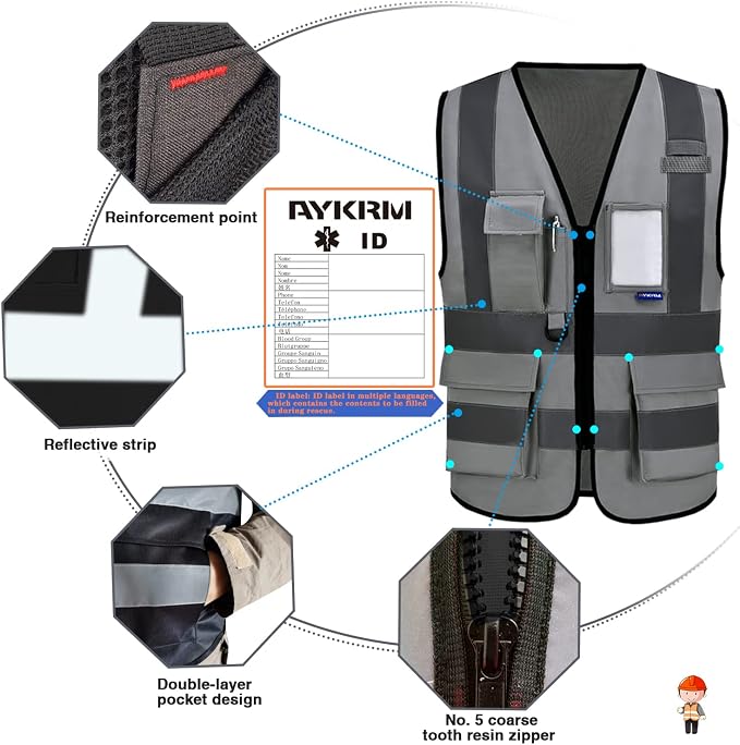 A-SAFETY high visibility reflective vest grey