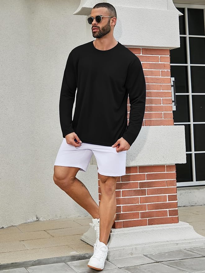 Mens Long Sleeve T-Shirts Casual Crew Neck Tee Shirt Summer Soft Running Swimming Cycling Fishing Tops