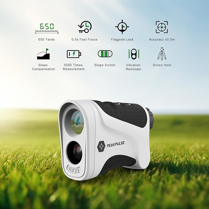 PEAKPULSE Golf Range Finder 650 Yards RangeFinder Golfing High Clarity Display 6X Magnification 0.5 Yard Accuracy Pin Seeker Easy to Use(No Magnet)