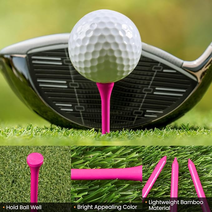 FINGER TEN Bamboo Golf Tees Wood 1 1/2 2 3/4 3 1/4 Inch Wooden Short Long Tee Color Bulk 250/500/1000/2000 Count for Men Women Kids in Red Pink USA Flag