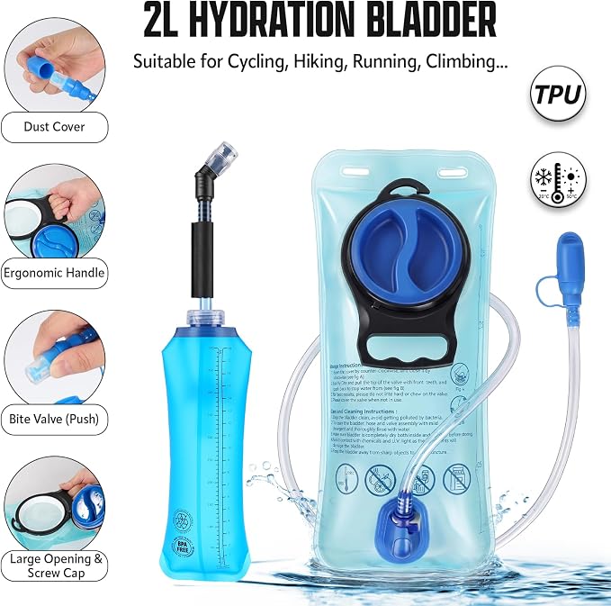 HIPONY Hydration Backpack with 2L Leak-Proof Water Bladder, Lightweight Running Hydration Pack, Adjustable Vest Style Water Backpack for Hiking, Cycling and Trail Running