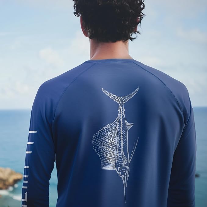 Palmyth Fishing Shirts for Men Long Sleeve UPF 50+ T Shirt Sun Protection | Quick Dry, Sun Protection, Myth-Cool Fabric, Fish Print, Moisture Wicking, Stretchy, Breathable, Fishing,Boating,Outdoor Wear