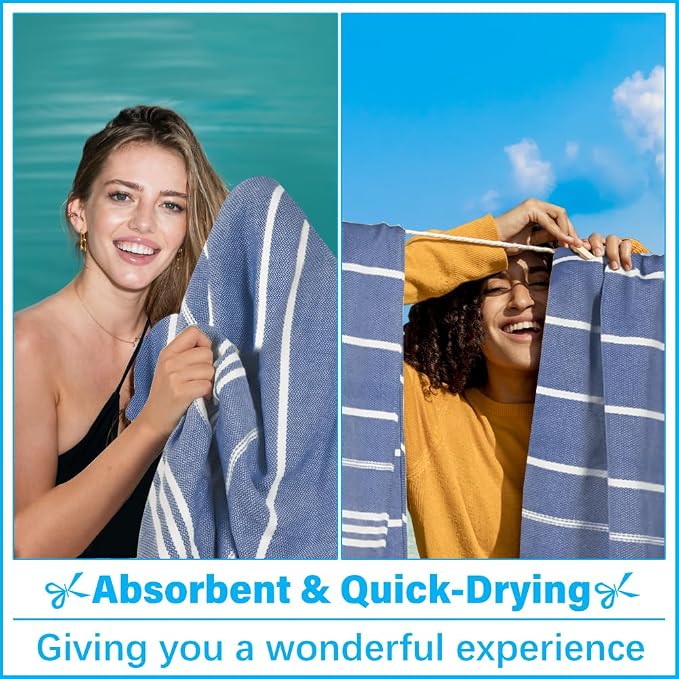 Oversized Turkish Beach Towel Blanket XXL Cotton Sandproof Towels Boho Woven Extra Large Big Sand Free Giant Throw Blankets Huge Quilt XL Picnic Camping Necessities Cloud For Adult Gifts Blue