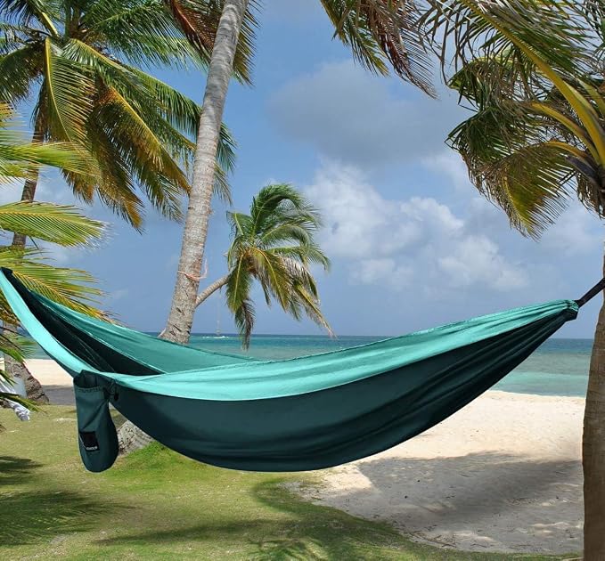 Gold Armour Camping Hammock - Portable Hammock Single Hammock Camping Accessories Gear for Outdoor Indoor Adult Kids, USA Based Brand (Turquoise & Seafoam)