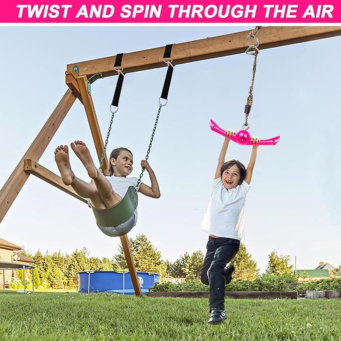 YAMIPROBI Ninja-Twister Swing Spins Set: Slackline Attachments - 360° Handle Twist-Spin Flips Toy Activate Ninja Powers - Ninja Warrior Accessories - Kids Ninja Hang Toys for Playground Backyard,Pink