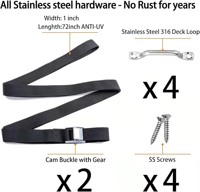 78'' Battery Tie Down Strap for Boats,Battery Box Hold Down Straps Kit with Stainless Steel Cam Buckle,Stainless Steel Deck Loop Mounts and SS Screws,Used for Cooler,Fuel Tank,YETI,RTIC,RV and More
