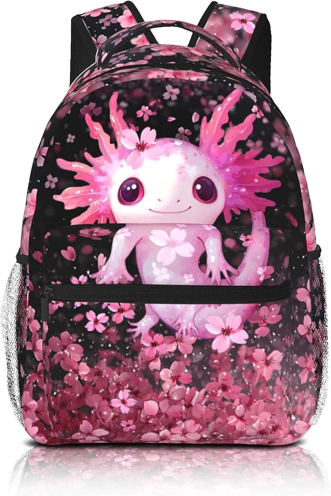 Axolotls Backpack for Girls Cute Axolotls School Backpack For Kids Lightweight Adjustable Elementary Middle School Students Bookbag Travel Back Pack for Children Teens Age 6-18
