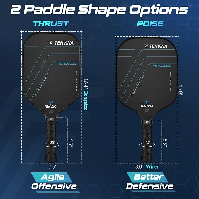 TENVINA Pickleball Paddles, Multi-Layer T700SC Textured Carbon Fiber Pickleball Paddle, Pickle Ball Paddle with Strong Spin & Power Surface, 4-Types of Shapes and Thicknesses, USAPA Approved