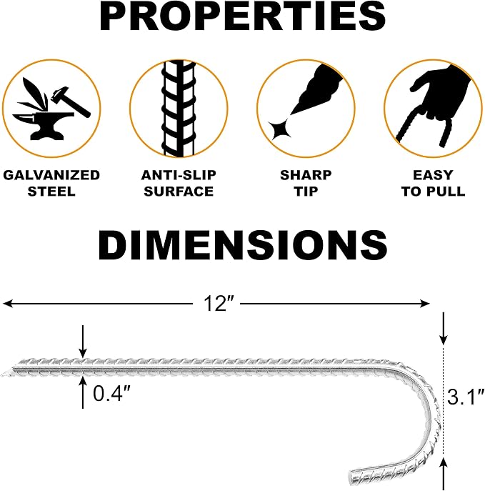 ABCCANOPY 12 inch Heavy Duty Ground Stakes J Hooks for Camping Tent Heavy Duty Metal Ground Anchors, 8 Pack