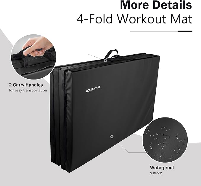 Fitvids 4'x8'x1.9" Gymnastics Mat, Home Exercise Mat with Carrying Handles, Folding Gym Workout Tumbling Mat for Yoga, Pilates, Stretching, MMA, Core Workouts, Fitness Aerobics Mats for Gym Training