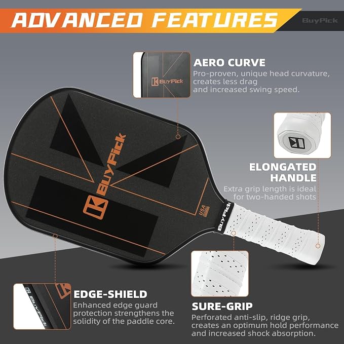 Pickleball Paddle, USAPA Approved, Lightweight & Wide, Carbon Fiber Surface, 16mm Thick, Anti-Slip Grip, Gift for Men