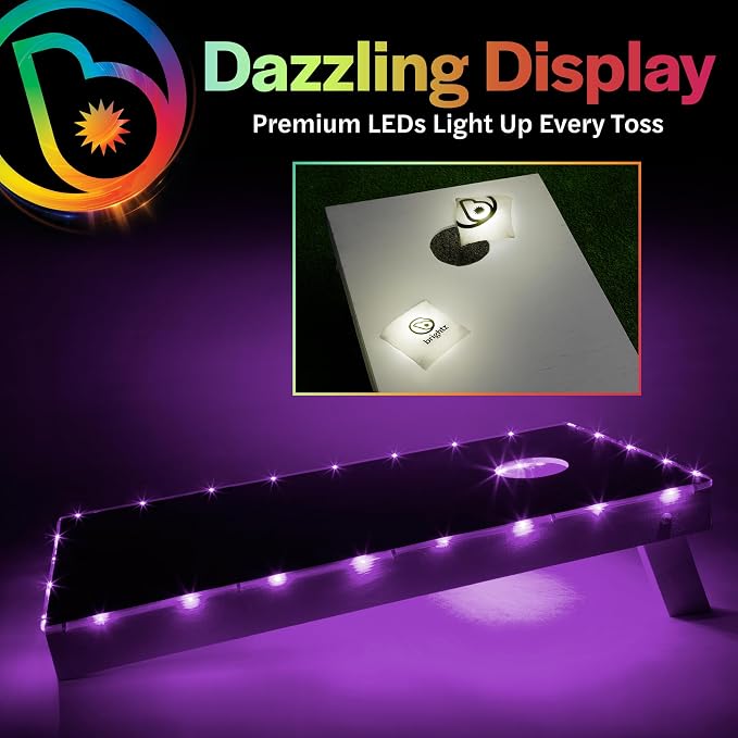 Brightz Cornhole Board Edge Lights with LED Bags - Includes 4-Pack of LED Cornhole Bags + TossBrightz Cornhole Board Edge Lights - The Ultimate Night Time Cornhole Master Set