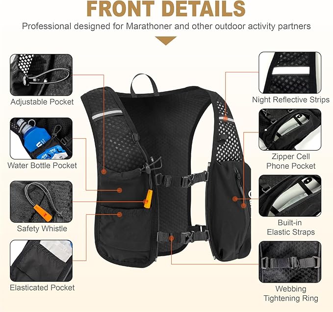 Running Vest for Women Men Adjustable Running Hydration Vest with Phone Holder Reflective Strips for Marathon Hiking Cycling